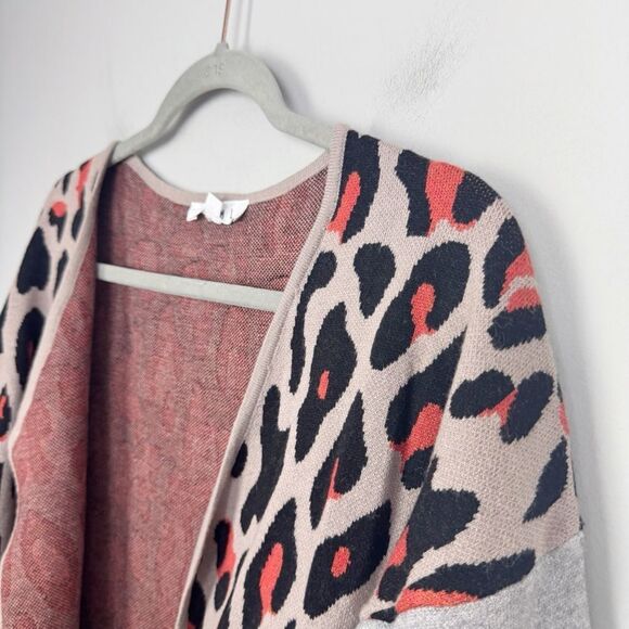 THML | Animal Print Thick Knit Open Front Cardigan Orange Gray Women’s Size M - Picture 2 of 9